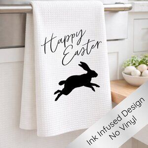 White Tea Towel, Kitchen Towel, Easter Design
